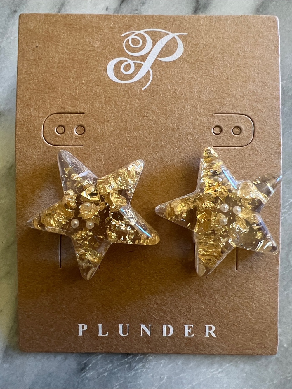 Plunder Gold and Clear Star Stud Earrings